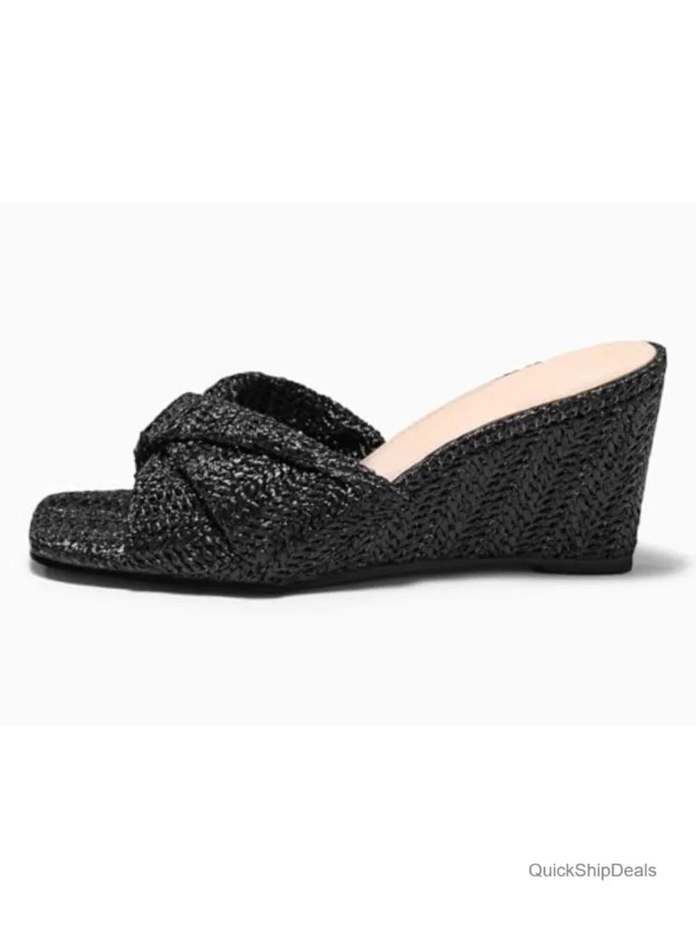 Wedge Sandals Espadrilles Square Open Toe Slip On High Heels Slides Summer